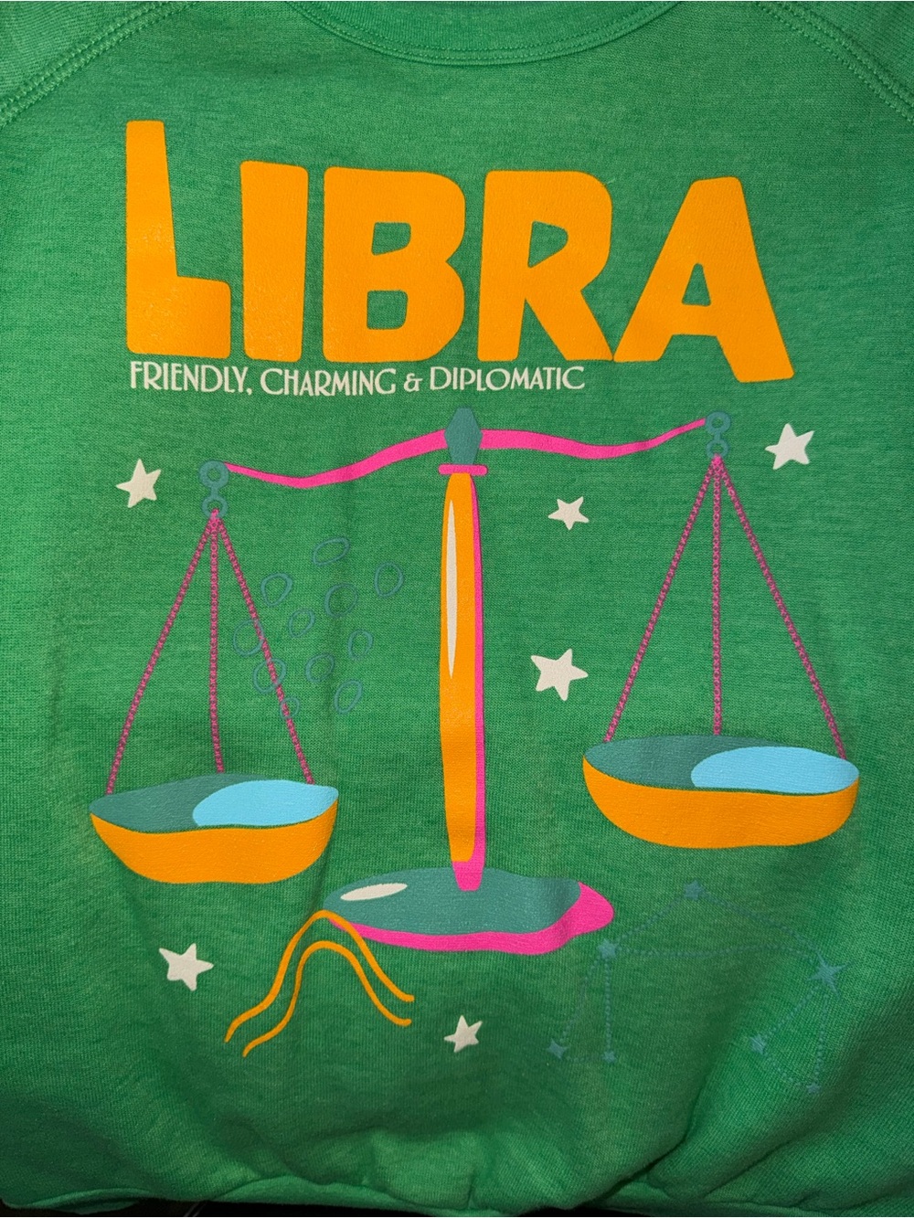 Midnight Rider (Anthropology) Libra Graphic Green Tee - Zodiac Scales Print Size